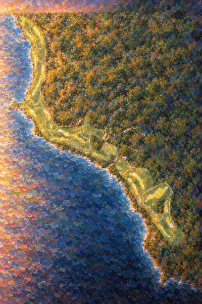 Ardfin, Argyll & Bute, Scotland, drawn in the Gilt style from its OpenStreetMap survey: 19 holes, each numbered at its tee with its measured yards beside it.