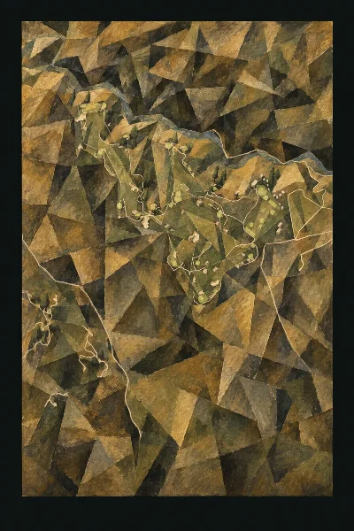 CapRock Ranch, Nebraska, USA, drawn in the Gilt style from its OpenStreetMap survey: 18 holes, each numbered at its tee with its measured yards beside it.