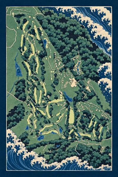 Gleneagles, The Queen's, Auchterarder, Scotland, drawn in the Gilt style from its OpenStreetMap survey: 18 holes, each numbered at its tee with its measured yards beside it.