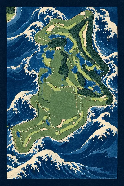 Île aux Cerfs, Île aux Cerfs, Mauritius, drawn in the Gilt style from its OpenStreetMap survey: 18 holes, each numbered at its tee with its measured yards beside it.