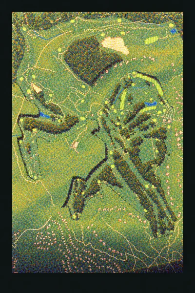 Le Touquet, La Mer, Le Touquet-Paris-Plage, France, drawn in the Gilt style from its OpenStreetMap survey: 18 holes, each numbered at its tee with its measured yards beside it.