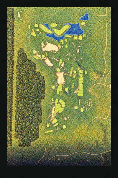 The Lido Golf Club (Sand Valley), Wisconsin, USA, drawn in the Gilt style from its OpenStreetMap survey: 18 holes, each numbered at its tee with its measured yards beside it.