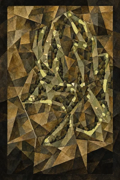 Morfontaine (Grand Parcours), North East France, France, drawn in the Gilt style from its OpenStreetMap survey: 18 holes, each numbered at its tee with its measured yards beside it.