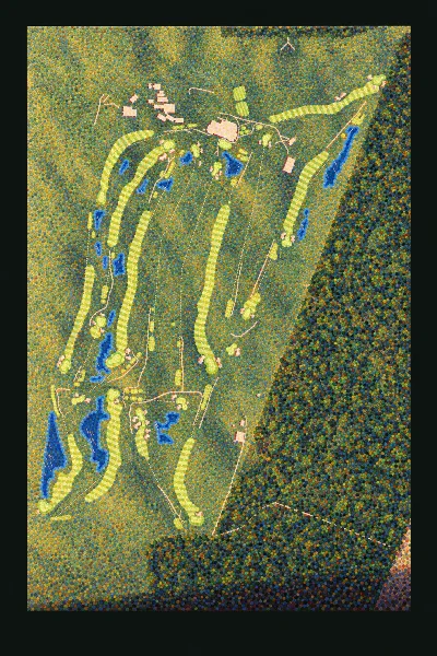 New South Wales Golf Club, New South Wales, Australia, drawn in the Gilt style from its OpenStreetMap survey: 18 holes, each numbered at its tee with its measured yards beside it.