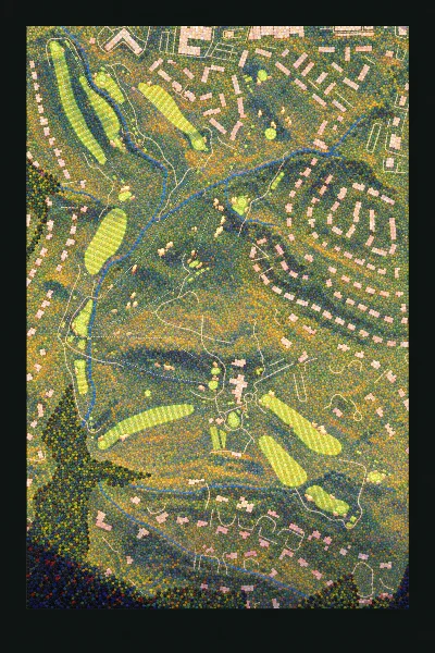 Old Town Club, North Carolina, USA, drawn in the Gilt style from its OpenStreetMap survey: 12 holes, each numbered at its tee with its measured yards beside it.
