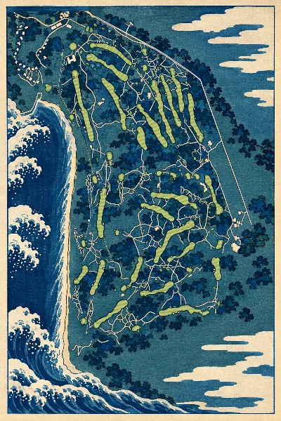 Rosapenna Golf Resort (St Patrick's Links), Donegal, Ireland, drawn in the Gilt style from its OpenStreetMap survey: 18 holes, each numbered at its tee with its measured yards beside it.