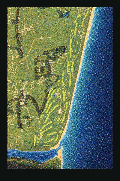 Royal Aberdeen Golf Club (Balgownie), Aberdeen & Aberdeenshire, Scotland, drawn in the Gilt style from its OpenStreetMap survey: 18 holes, each numbered at its tee with its measured yards beside it.