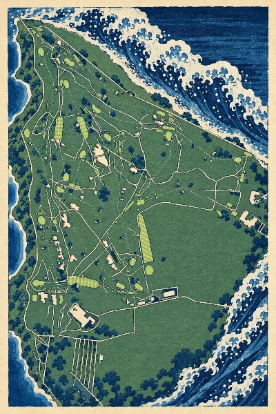 Royal Porthcawl Golf Club, South Wales, Wales, drawn in the Gilt style from its OpenStreetMap survey: 18 holes, each numbered at its tee with its measured yards beside it.