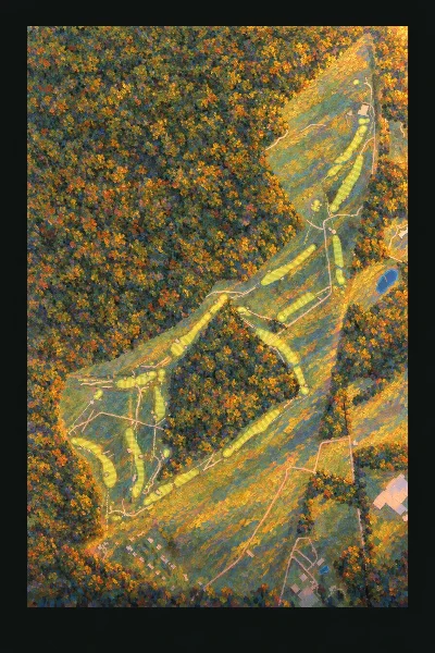 Swinley Forest Golf Club, Berkshire, England, drawn in the Gilt style from its OpenStreetMap survey: 18 holes, each numbered at its tee with its measured yards beside it.