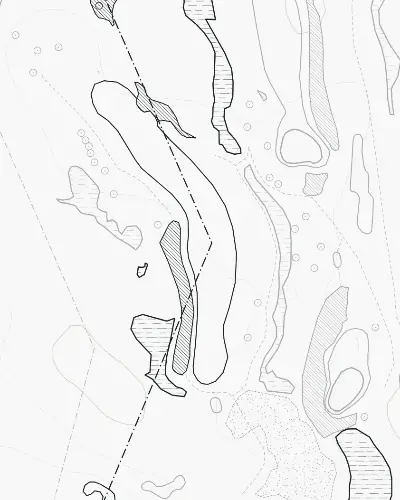 The 2nd at the Ocean Course in Architect: the routing in thin ink line on white.