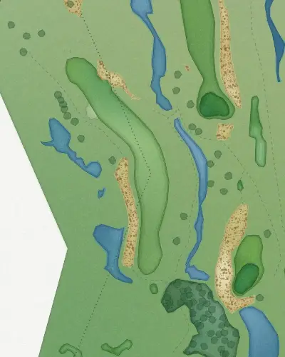 The 2nd at the Ocean Course in Watercolour: green washes for the fairways, blue pools for the water, pale sand.